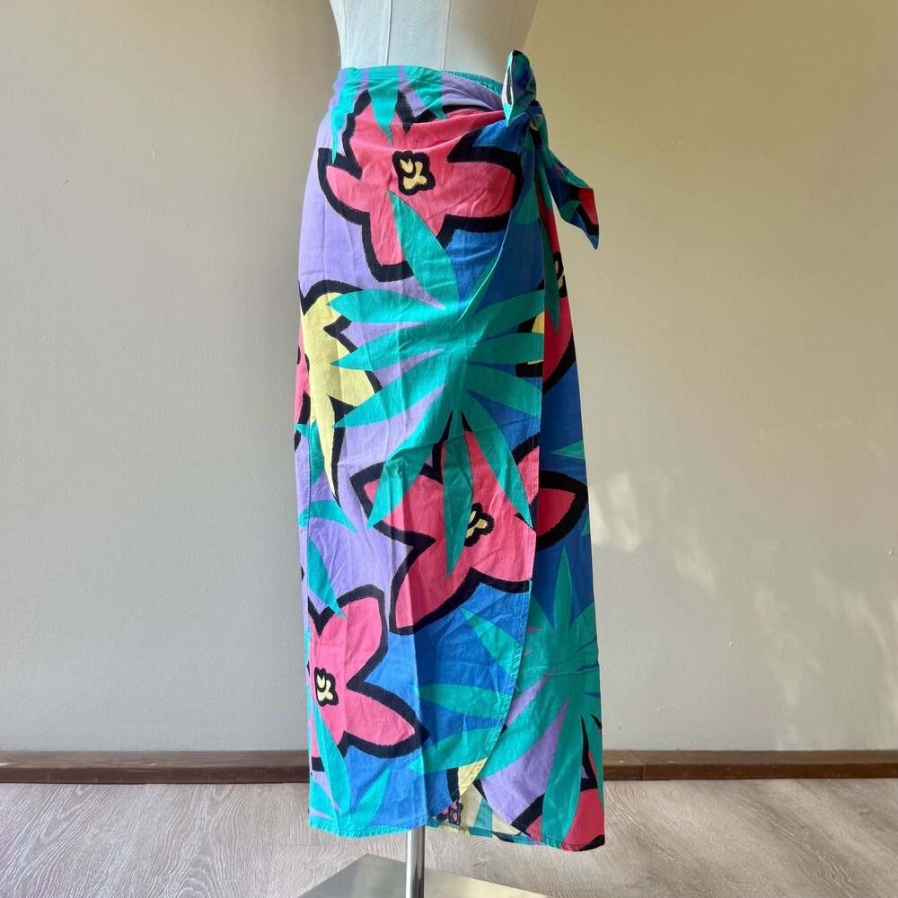 Vintage Cotton 90s Tropical Floral Wrap Sarong Beach Skirt